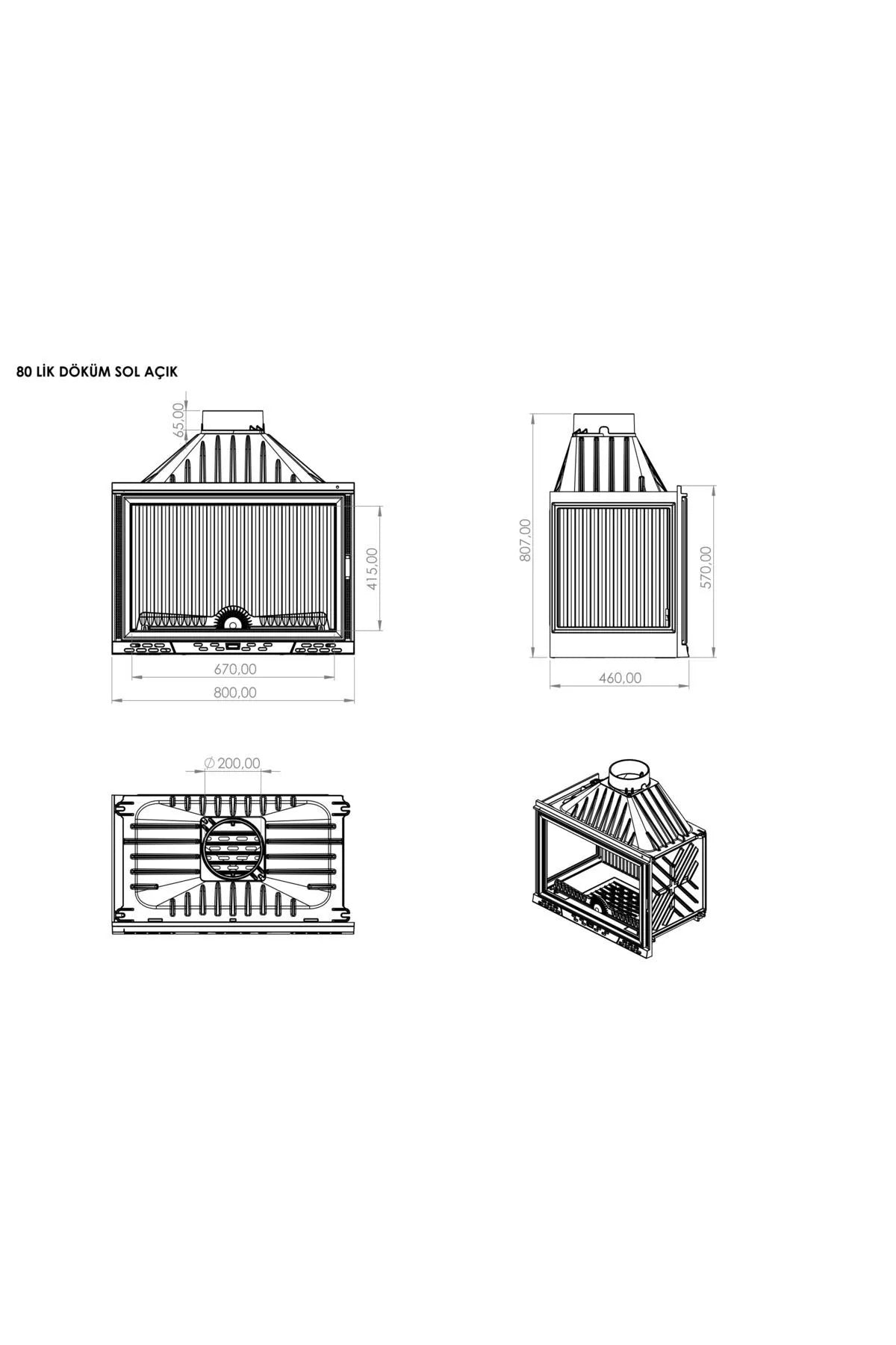 Luxury Serisi L Tipi Sol Açık Döküm Şömine Haznesi-80 Lik