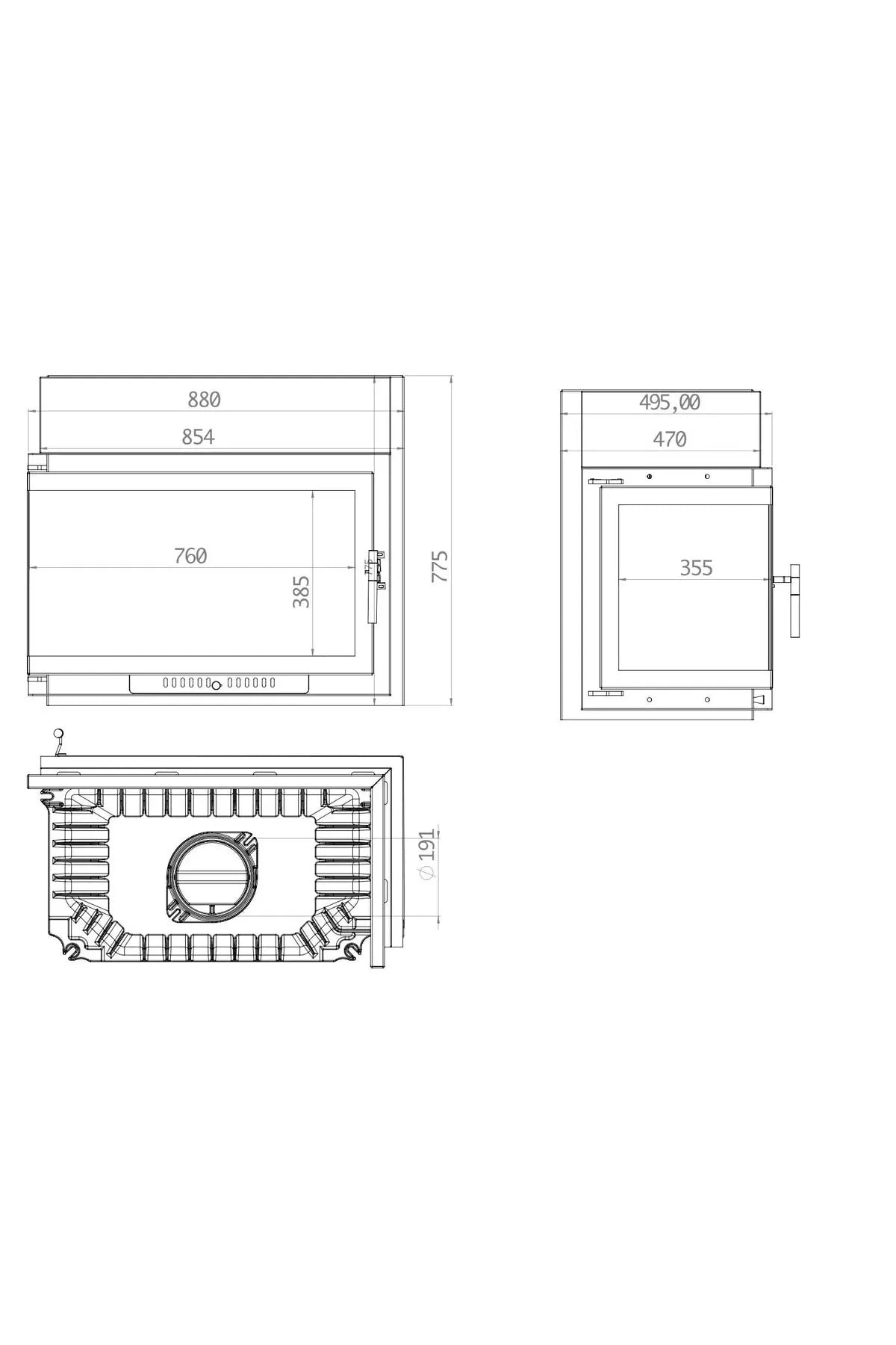 80'lik Sol Açık Direksiz Pik Döküm Şömine Haznesi