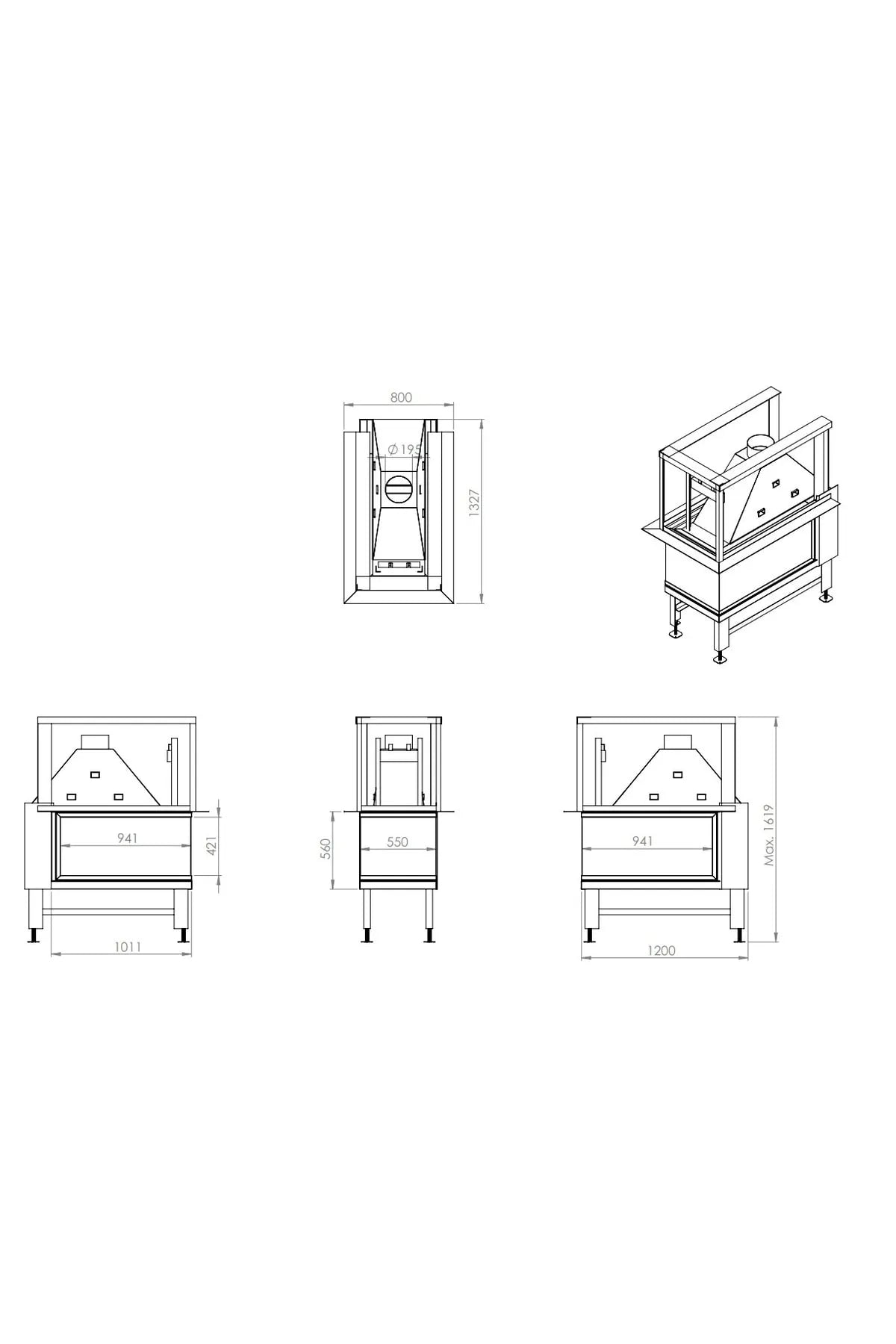 Cameră de șemineu înălțată din oțel plat 120 litri